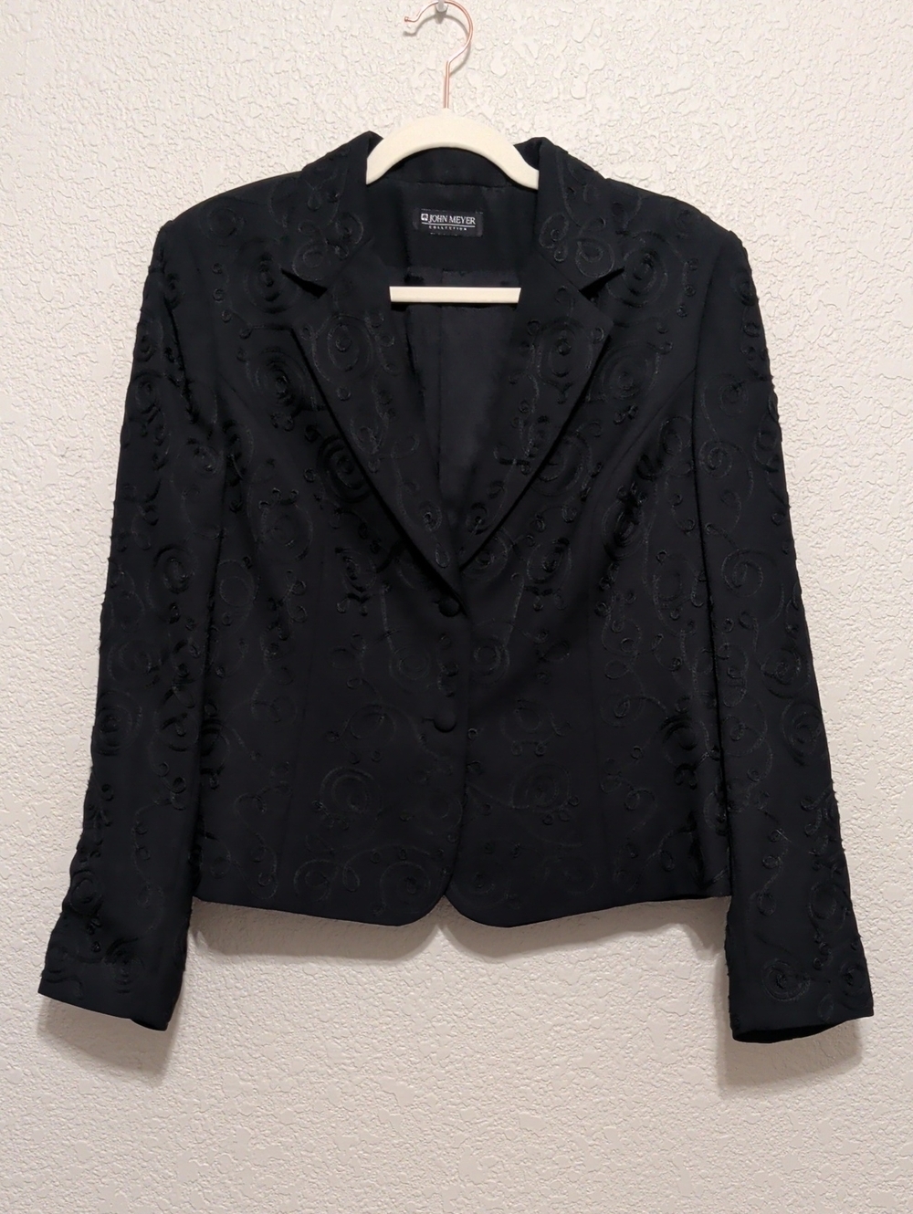 John Meyer Collection womens black swirl embroidered blazer